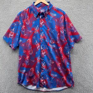 Dixxon Flannel Shirt Mixxer Mens Large Blue Floral Short Sleeve Cocktails